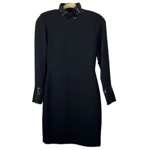 Vintage Linda Allard Ellen Tracy Black Sequin Dress Size 4